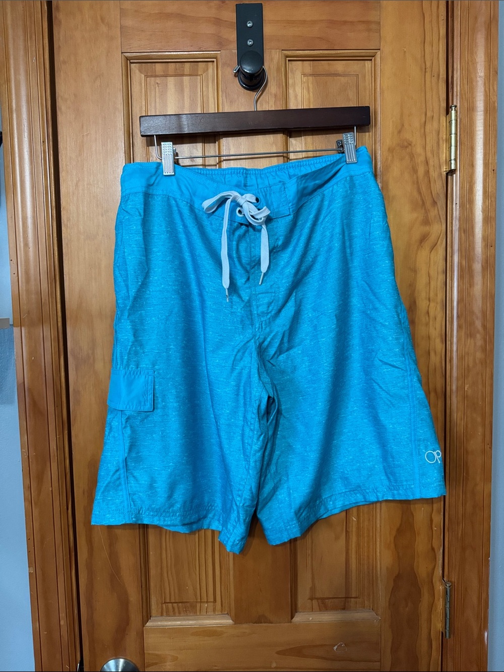 OP Men's Turquoise Swim Board Shorts with White Drawstring